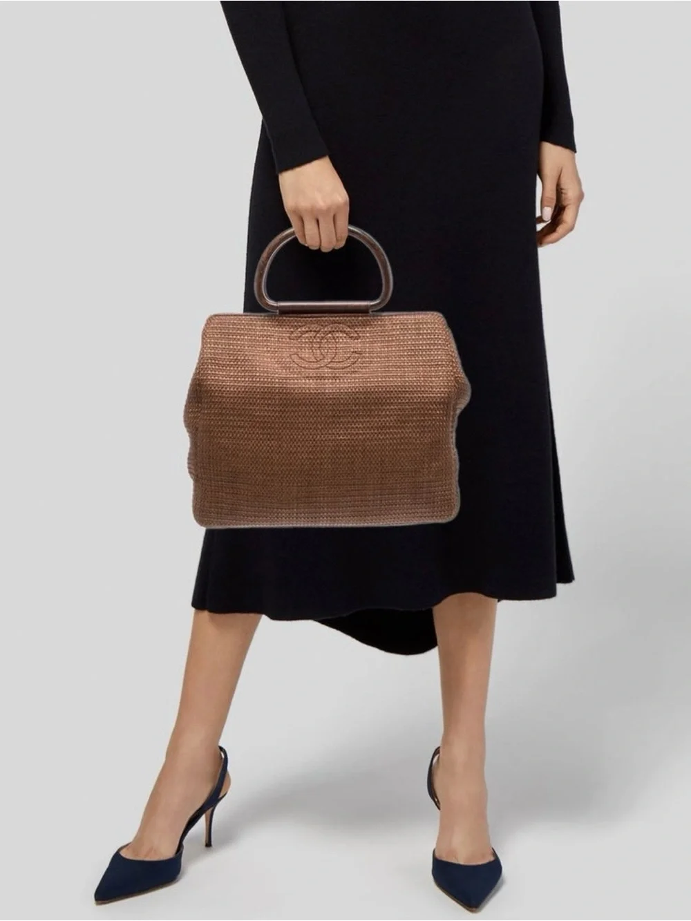 CHANEL Brown Woven Top-Handle Bag
